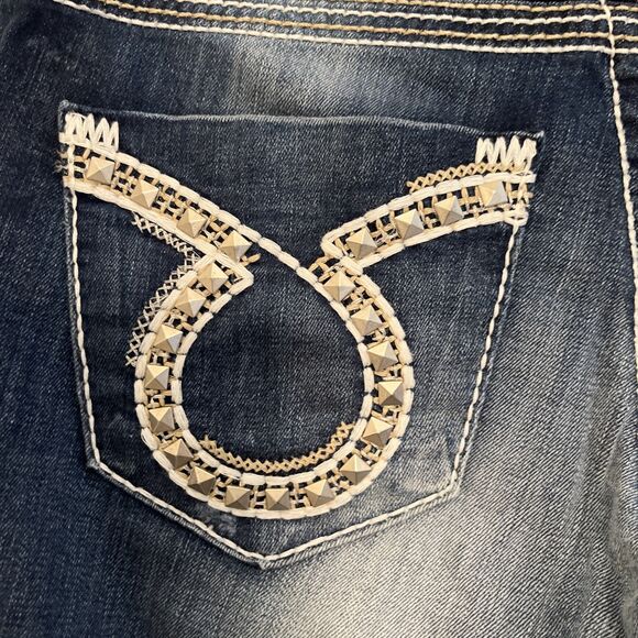 BIG STAR Liv Low Rise Boot Cut Contrast Thick Stitch Jeans, Dark Wash- Size 28 - Picture 5 of 12